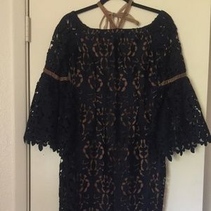 Off Shoulder Lace Dress with Bell Sleeves